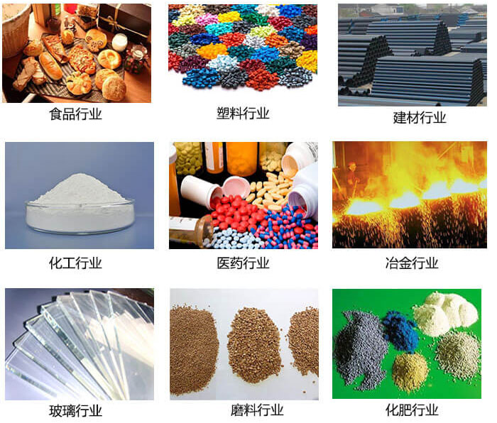  方形振動(dòng)篩適用行業(yè)：食品，塑料，建材，化工，醫(yī)藥等行業(yè)展示圖 